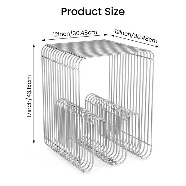 Metal Wire Side Table Magazine Rack Compact End Table for Sofa & Bedside, Modern Minimalist Book Holder Storage, 30.5 x 30.5 x 43 cm