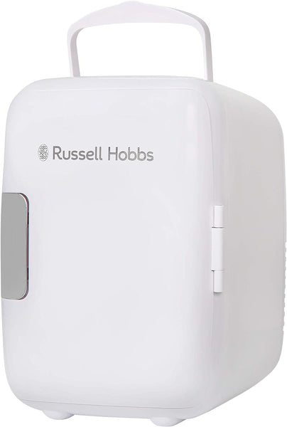 Russell Hobbs RH4CLR1001SCG 4L/6 Can Mini Portable Cooler & Warmer for Drinks, Cosmetics/Makeup/Skincare, AC/DC Power, Scandi Style, Grey & Wood Effect, for Bedroom, Home, Caravan, Car