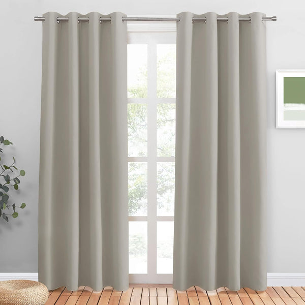 PONY DANCE Grey Blackout Thermal Insulated Curtains for Bedroom, 46 X 54 Inch Short Eyelet Curtains & Drapes, Soft Black Out 2 Panels for Window Living Room/Kitchen