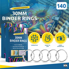 70 or 140 Pack Metal Hinged Binder Rings | 30mm Loose Leaf Rings for Album, Bookbinding, Scrapbooking & Crafts | Durable Split Key Rings for Flashcards, Notebooks & DIY Projects | Strong Steel Book Rings for Home, Office & School Organisation