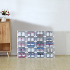 10pcs Clear Shoe Boxes Foldable Shoe Organiser Plastic Shoe Storage Box Transparent Drawer Stackable Storage Cabinet 31 x 20 x 11cm for Shoes File Dress or Toys Storage, Shoe Storage Organizer