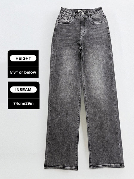 [Petite]KatchMe Women'S Wide Leg Jeans - Mid Rise Relaxed Fit Denim Pants, Soft Stretch Comfortable Trousers for Fall & Winter, Streetwear Casual Bottoms