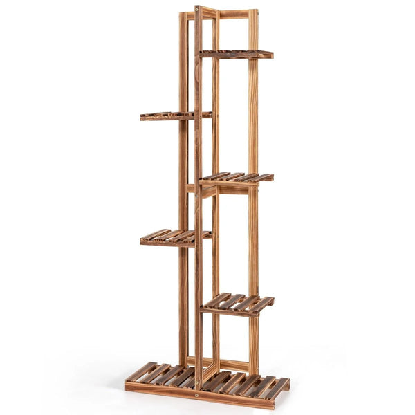 6-Tier Wood Plant Stand with Anti-Tilting Device and Multifunctional Display Shelf