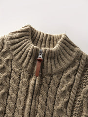 2025 Winter American Stand-Up Collar Half-Zip Knit Aran Sweater Mr. Pony Knitwear Pullover Card