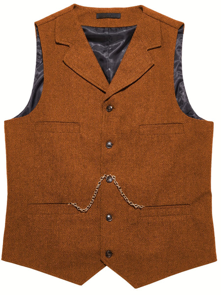 Men'S Vest Retro Fashion Groom Wedding Party Vest Men'S Herringbone Casual Business Waistcoat