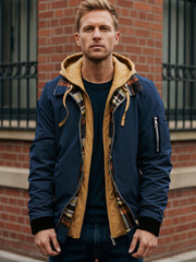Pearson OBM Men'S Winter New Korean-Style Hooded Jacket, a Casual And Trendy Outerwear, Solid Color, Formal Style, with Zipper Details
