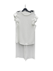 Women'S Textured Cheesecloth Frill Sleeve Top Trouser 2pcs Co Ord Loungewear Set