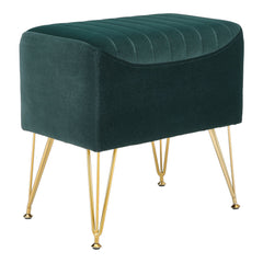 1pc Green Velvet Footstool Metal Legs Small Rectangle Ottoman No Storage for Makeup Room Bedroom Entryway Shoe Changing Stool Chair Foot Rest