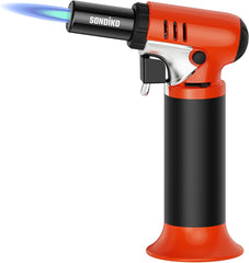 Sondiko Kitchen Blow Torch with Fuel Gauge S907, Refillable Soldering Torch Lighter with Safety Lock and Adjustable Flame for Desserts, Creme Brulee, Welding, Industrial (Butane Not Included)