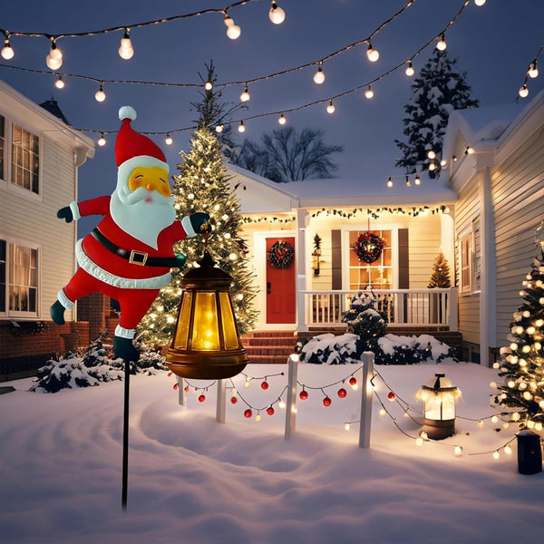 Christmas Santa Solar Kettle Lights, Garden Lawn Decorative Light, Solar Watering Can Garden Lawn Decor with Flowing LED Water, for Outdoor Patio Path Walkway Decoration, Unique Xmas Gifts (A*2)