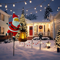 Christmas Santa Solar Kettle Lights, Garden Lawn Decorative Light, Solar Watering Can Garden Lawn Decor with Flowing LED Water, for Outdoor Patio Path Walkway Decoration, Unique Xmas Gifts (A*2)
