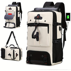 ENOSHI Airline Approved Travel Backpack with Shoe Compartment & 43.94cm Laptop Sleeve - USB Charging Port, Adjustable Straps, Mesh Pockets - Durable Polyester Gym, Business & Weekend Backpack for Men & Women (Light Gray), Workout Gear, Functional Compartm