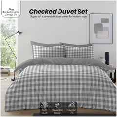 Gingham Moor Check Duvet Cover Set | Plain Reversible Microfibre Quilt Bedding with a Soft Lightweight Feel and Stylish Check Design | Ultra-Soft Matching Pillowcases for Everyday Bedroom Comfort | Available in Single, Double, King Sizes | Fast Dispatch f