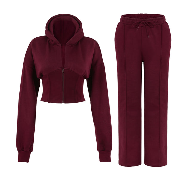 Women Corset Fit Hoodie and Trouser 2Pc Zip Tracksuit Set 2Pc Set with Zip Front, Long Sleeves and Straight Leg Pants, Perfect for All Seasons, Top Set