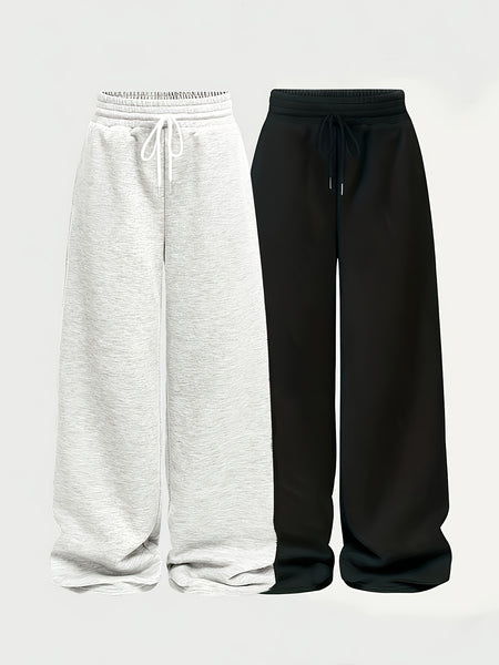Two-Pack Casual Pants for Women: Simple Front-Tie Loose Fit Wide-Leg Trousers, Perfect for Spring, Summer, and Fall - Everyday Comfortable Wear