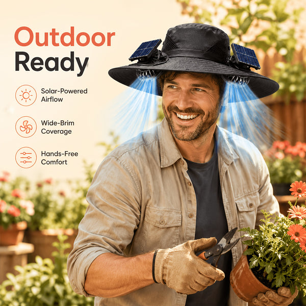 Dual Fan Wide Brim Hat with USB Rechargeable Cooling System, Breathable Outdoor Suitable for Beach, Hiking, Farm Visits, USB for -the- Power, Portable for Adults
