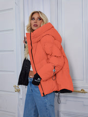 Women's Winter Casual Warm Padded Coat with Fashionable Double Hood and Windproof Cuffs
