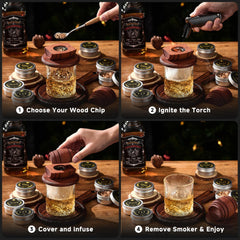 Whiskey Smoker Kit with Torch - 6 Flavors Wood Chips, 2 Glasses, 2 Ice Ball Molds - Cocktail Smoker Infuser Kit, Old Fashioned Drink Smoker Kit, Birthday Bourbon Gifts for Men,Dad(No Butane)