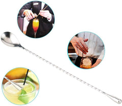 HQCM 4PCS Cocktail Stirrers, 304 Stainless Steel Long Handle Mixing Spoon Teaspoons Shaker Spoons Tea Drink Mixer Latte Glasses Stirrer for Bar Home DIY Coffee Design, Silver 11.85Inch