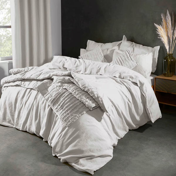 Lazy Linen 100% Washed White Linen Duvet Cover Set in 3 Sizes