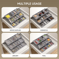 Dining Set Drawer Organizer Box, Collapsible Drawer Organizer 3 Tiers 3 Tray Folding Portable Expandable Desk Organizer Trays for Office Supplies Kitchen Gadgets Utensils Jewelry Makeup