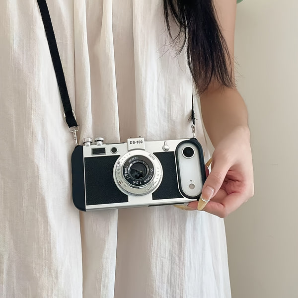 Phone Case: Creative Retro Camera Design Phone Case Women 3D Full Coverage with Detachable Strap Compatible with iPhone 11 12 13 14 15 16 17 Series Perfect Holiday Gift Idea