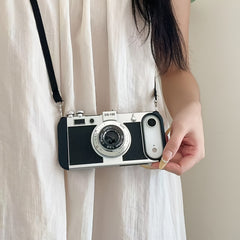 Phone Case: Creative Retro Camera Design Phone Case Women 3D Full Coverage with Detachable Strap Compatible with iPhone 11 12 13 14 15 16 17 Series Perfect Holiday Gift Idea