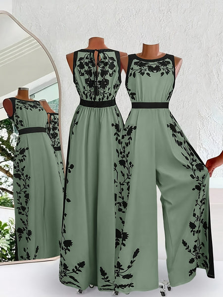 Women's Daily Casual Vacation Sleeveless Round Neck Halter Neck Printed Waist-Length Jumpsuit, Off-Shoulder, Business Casual for Women, Outings, Women's Workwear, Old Money Style for Women, Women's Summer Outfits, Summer, Vacation, Women's Summer