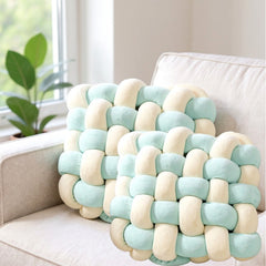 Set of 2 Twisted Knit Square Throw Pillow Cushion – Handmade Style Braided Texture Decorative Seat Pad for Dining Chair, Bench & Window Seat, Soft Polyester Fill, Plush Home Accent (30 x 33 x 12cm)