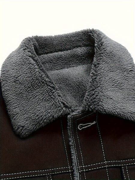 Winter Fleece Warm Denim Jacket Washed with Vintage Style
