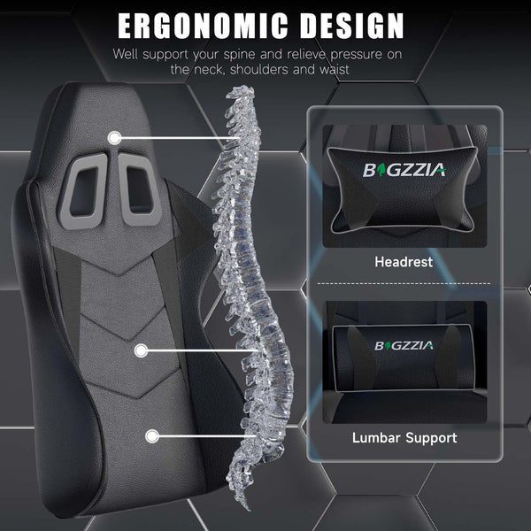 GartistGo Ergonomic Gaming Chair - Gamer Chairs with Lumbar Cushion + Headrest, Height-Adjustable Office & Computer Chair for Adults, Girls, Boys (Without footrest)