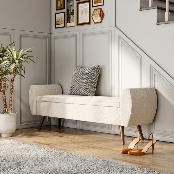 1pc Upholstered Bench Chiar With Storage Box, Padded Bench With Storage Space, Window Seat Bench, End of Bed Bench, Shoe Bench, Footstool With Wooden Legs For Hallway, Living Room, Bedroom, 153*46*54cm