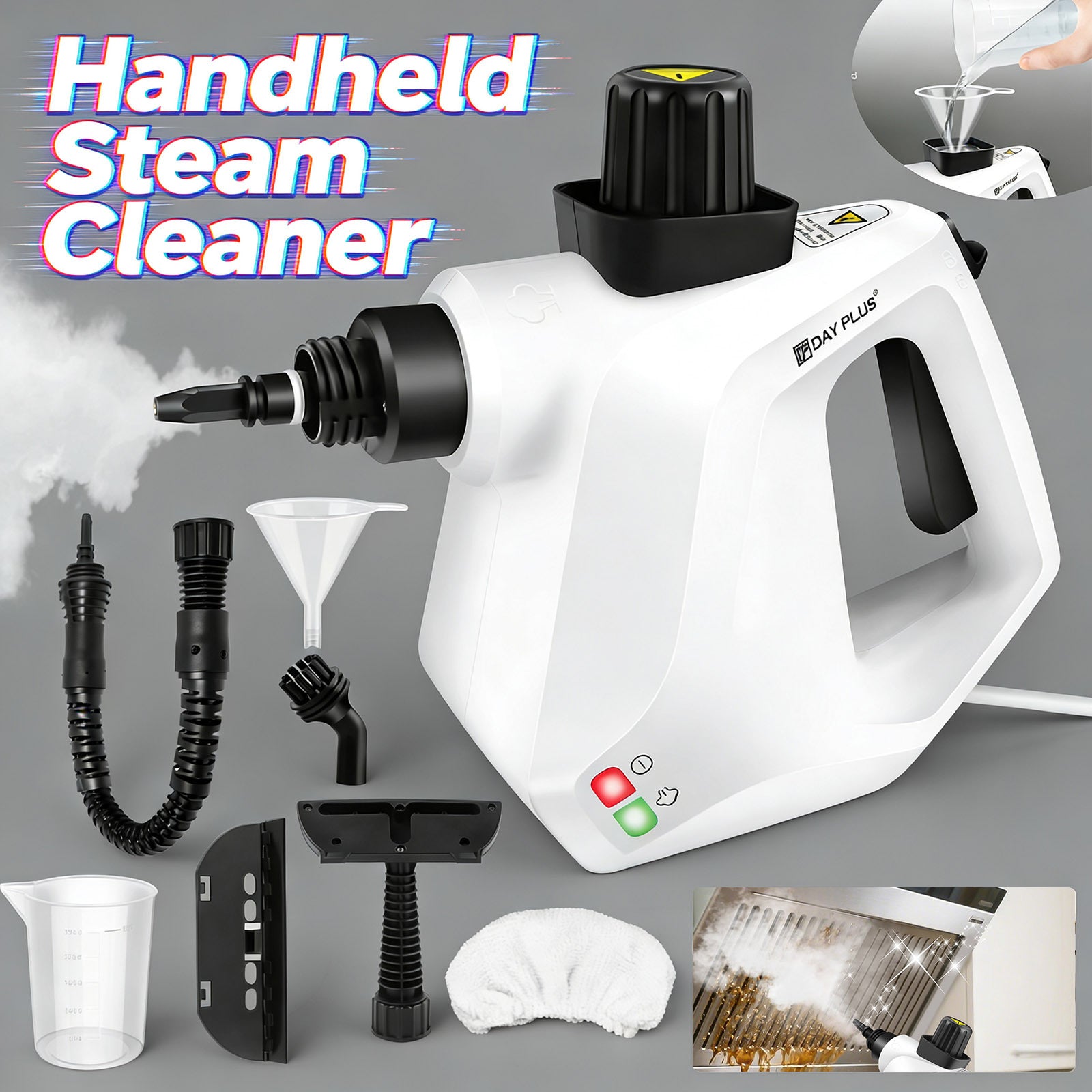 Steam Cleaner Handheld, Steamer for Cleaning, 2.5m Power Cord, Steam Gun, Multi-Purpose Steamer with 7 Accessory Kit for Sofa, Kitchen, Tile, Curtains, Carpets, Window (White)