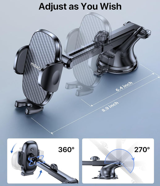 Miracase Car Phone Holder for Cars Dashboard Windscreen Desk, 3In 1 Mobile Phone Mount Automobile Cradle 360° Rotatable Stand for Iphone16 15 Pro plus Max 14 13 12 11Samsung