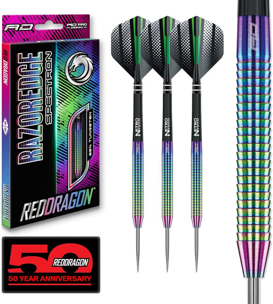 RED DRAGON Razor Edge Spectron - Tungsten Professional Steel Darts Set with Flights and Shafts - Available in 20G, 22G, 23G, 24G, 26G