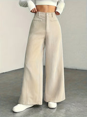 New 2pcs Set Women'S Comfortable, Stylish, Elegant High-Waisted Cargo Wide-Leg Pants