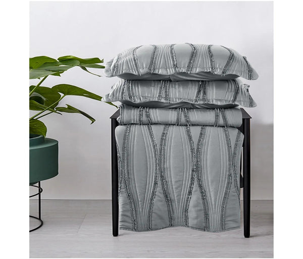 Luxury 3-Piece Embossed Quilted Bedspread Set – Super Soft All-Season Microfiber Comforter with Matching Pillow Shams, Elegant Wave Design, Bed Throw Single Double King Size, Lightweight Yet Warm Modern Bedding Set, Ideal for Modern or Traditional Homes