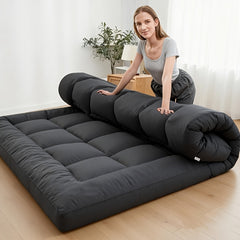 Japanese Floor Futon Mattress, 1000GSM Mattress Topper, 10cm Thicken Tatami Sleeping Pad Foldable Roll Up Dormitory Mat Pad Floor Lounger Pillow Bed, White Grey, Black, Blue