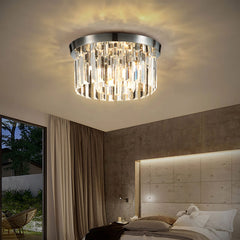 Modern Crystal Ceiling Lamp, Hanging Chandelier with Chrome Plated Iron Chassis, 4×G9 Bulbs, 30×30×14cm for Living Room, Bedroom, Dining Room & Corridor.