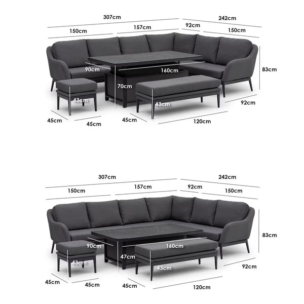 Harbour Lifestyle Luna Corner Patio Set with Rising Table (Right or Left Hand) + Cover