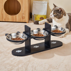 Indoor Raised Feeding Bowl Set for Cats and Dogs Pet Feeding Station with 3 Bowls and Tilted Design for Comfortable Eating Experience 32x13x15cm