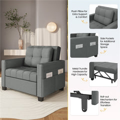 Costoffs 3-in-1 Convertible Sleeper Chair Bed, Tufted Futon Sofa Chair with Adjustable Backrest & Back Pillow, Multi-Function Sleep Chair Bed for Small Space, Apartment, Studio, Guest Room, Home Living Room Furniture