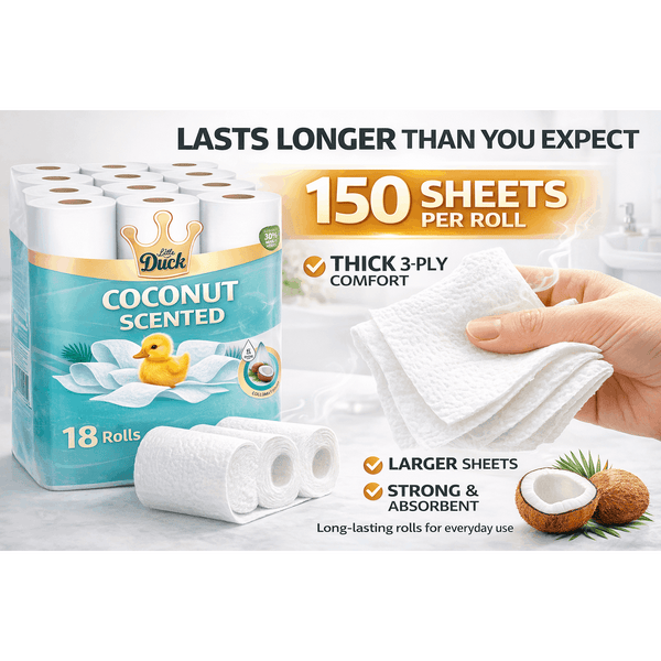 18 Rolls Toilet Paper – Coconut Scented Bulk Pack – Soft & Strong 3 Ply – Fresh & Long Lasting