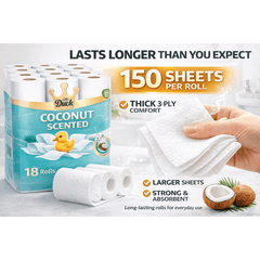 18 Rolls Toilet Paper – Coconut Scented Bulk Pack – Soft & Strong 3 Ply – Fresh & Long Lasting