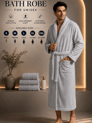 Unisex Terry Towelling Bathrobe with Shawl Collar, Soft Cotton Robe with Belt & Pockets, Comfortable Dressing Gown for Men & Women, S-XXL