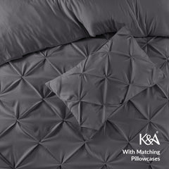 K&A® Pintuck Pinch Pleat Duvet Cover Set with Zipper Closure including Pillowcase – Ultrasoft Brushed Microfiber – Easy Care & Machine Washable