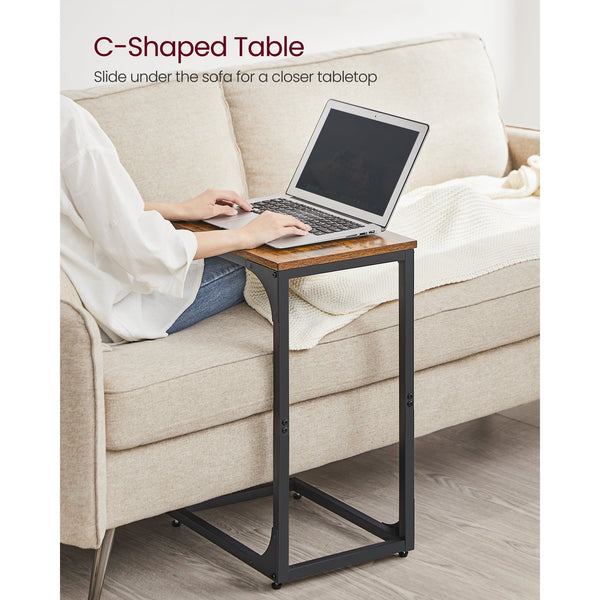 Set of 2 C-Shaped Side Table, Bedside Table, Sofa Side Table, Coffee Table, with Metal Frame, Industrial, for Living Room, Bedroom, Rustic Brown and Black