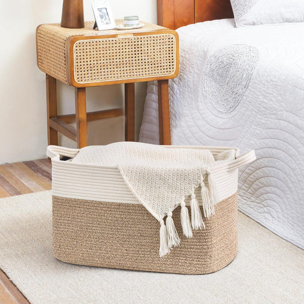 65L Large Storage Basket Blanket Baskets in Living Room, Nursery, Bedroom, Cotton Rope Baskets for Towels, Books, Toys, Dirty Clothes, Baby Storage Organiser, Grey, 65L
