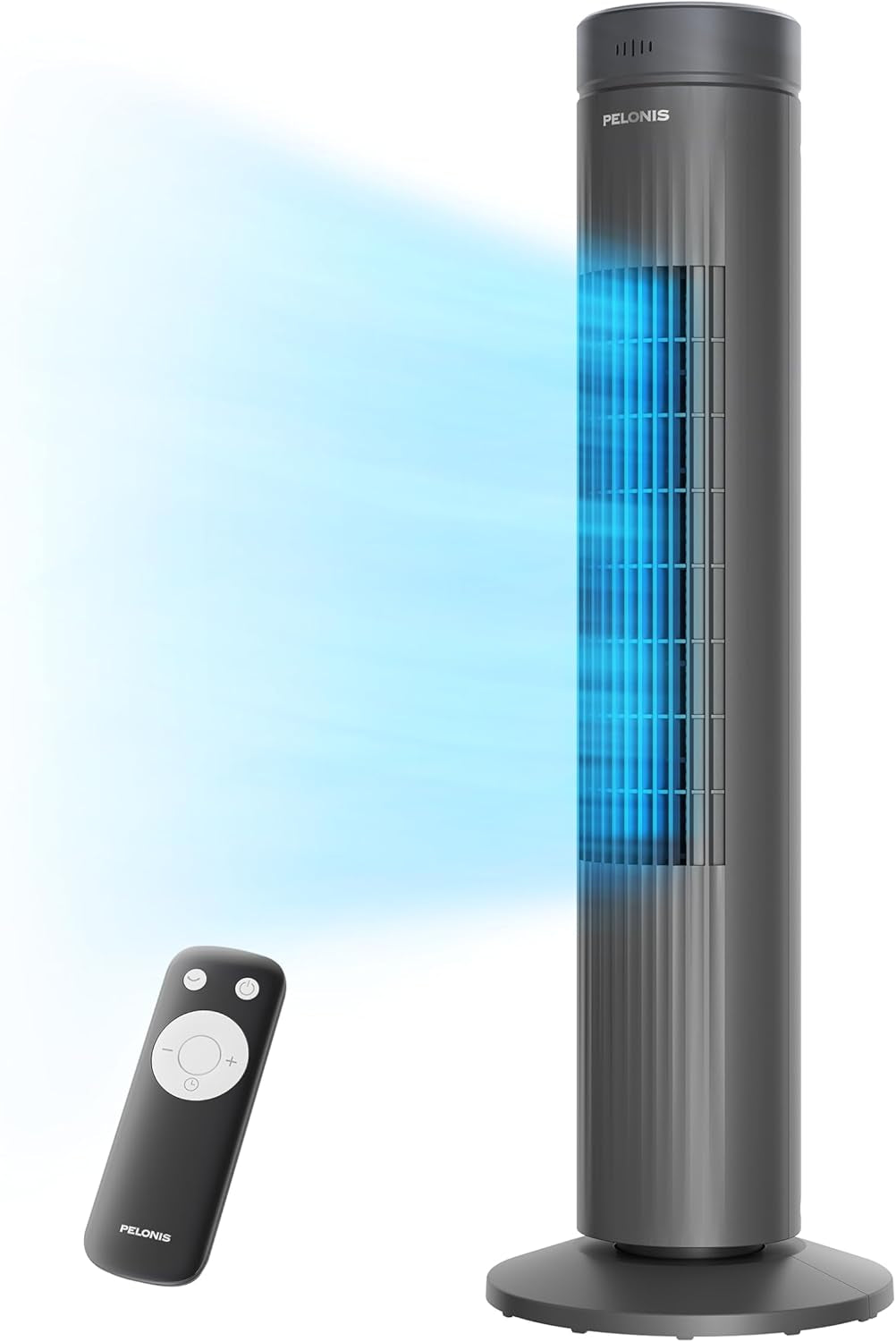 Pelonis 30-Inch Advanced Bladeless Tower Fan with Remote Control, 3 Adjustable Speeds, Ultra-Quiet Cooling, 7-Hour Programmable Timer - Perfect for Home, Office, and Bedroom Comfort