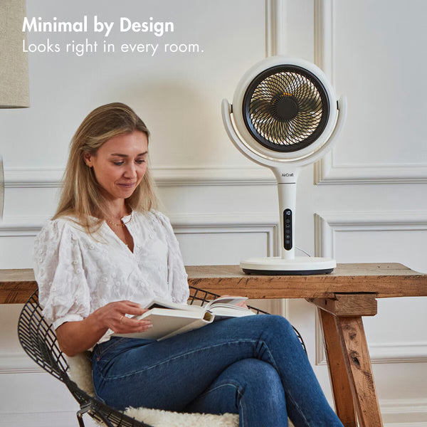 Aircraft LUME MIDI Ultra Quiet Air Circulator Table Fan with Remote & Dimmable Backlight in Stone White
